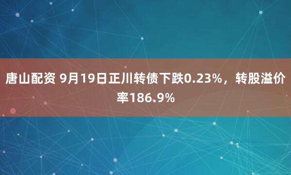 唐山配资 9月19日正川转债下跌0.23%，转股溢价率186.9%